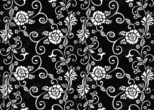 Abstract seamless luxury pattern. with Leaf. Black and white. Flower ornament. Vector background.