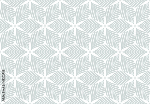 Vector illustration of geometric leaves seamless pattern. gray and white floral organic background.