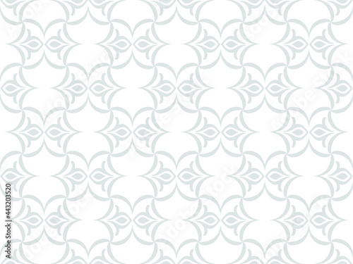 Floral geometric seamless pattern. Gray and white ornament. Fabric for ornament, wallpaper, packaging, vector background