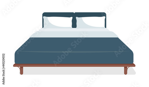 Double size bed semi flat color vector object. Modern home furniture. Realistic item on white. Bedroom interior isolated modern cartoon style illustration for graphic design and animation