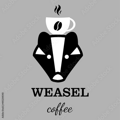 Vector graphic illustration, ferret head with coffee cup on it. suitable for logo, business, coffee shop.