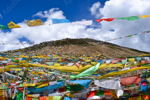 The colorful prayer flags for Tibetan Buddhism