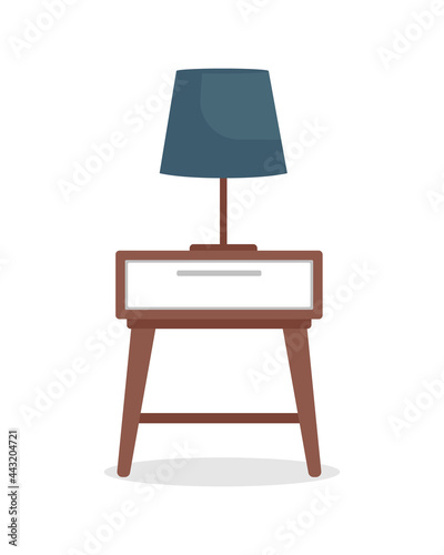 Bedside table with lamp semi flat color vector object. Modern home furniture. Realistic item on white. Household furnishing isolated modern cartoon style illustration for graphic design and animation