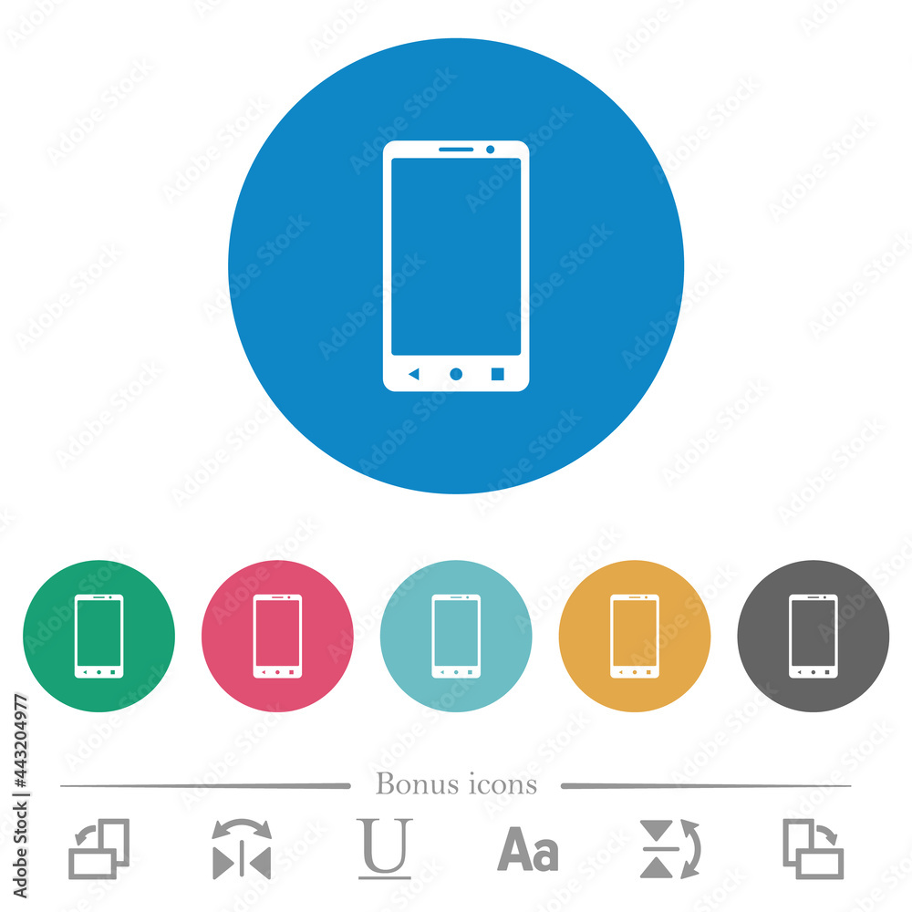 Modern mobile phone with three buttons flat round icons Modern mobile phone with three buttons flat round icons
