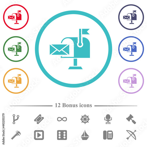 Mail received solid flat color icons in circle shape outlines