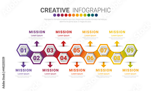 Infographic design template with 9 options, Can be used for process diagram, presentations, workflow layout, banner, flow chart, info graph.