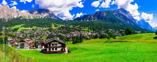 Incredible nature of Italian Alps .Wonderful valley in Cortina d'Ampezzo - famous ski resort in northern Italy, Belluno province photo