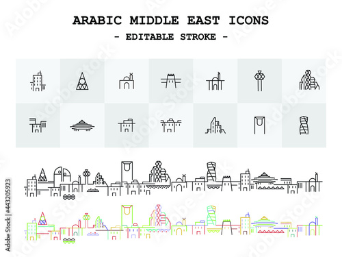 Saudi Arabia Icons, editable stroke