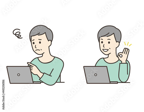 携帯を操作するシニア男性のベクターイラスト素材3