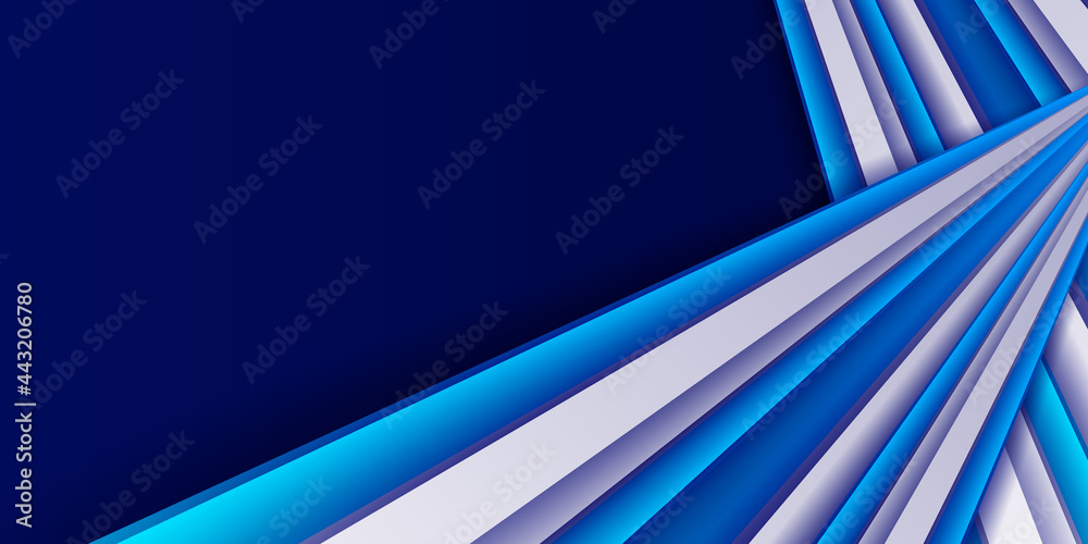 Modern 3d blue abstract background with blue white line stripes. Abstract geometric blue and white color background. Vector, illustration. 