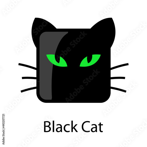 Logo con palabra Black Cat con cabeza de gato con forma de cuadrado en color negro y verde