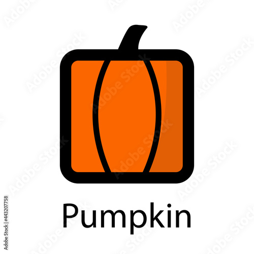 Logo con palabra Pumpkin con calabaza con forma de cuadrado en color naranja y negro