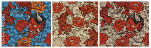 A Set of Seamless backgrounds in Japanese style, these designs can be used as prints for fabrics, phone cases, and many other creative products in the Japanese style