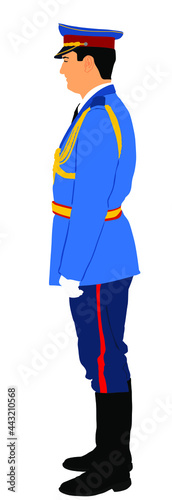 Army soldier ceremony standing vector illustration isolated on white background. Memorial day, Veterans day, 4th of july, Independence day. Soldier saluting in uniform on defile. WW2 history member.