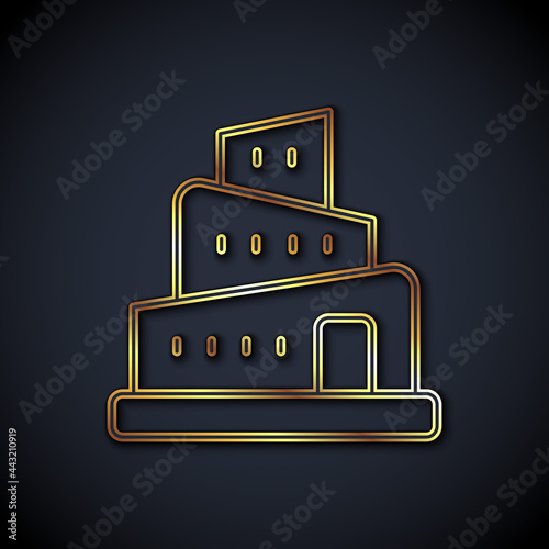 Fototapete Gold line Babel tower bible story icon isolated on black background