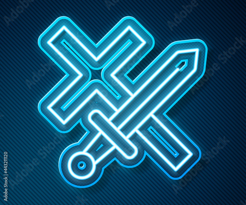Glowing neon line Crusade icon isolated on blue background. Vector