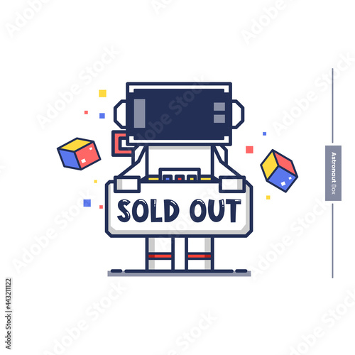 box astronaut. carries the words sold out, perfect for business,web,sticker,illustration character,vector eps 10