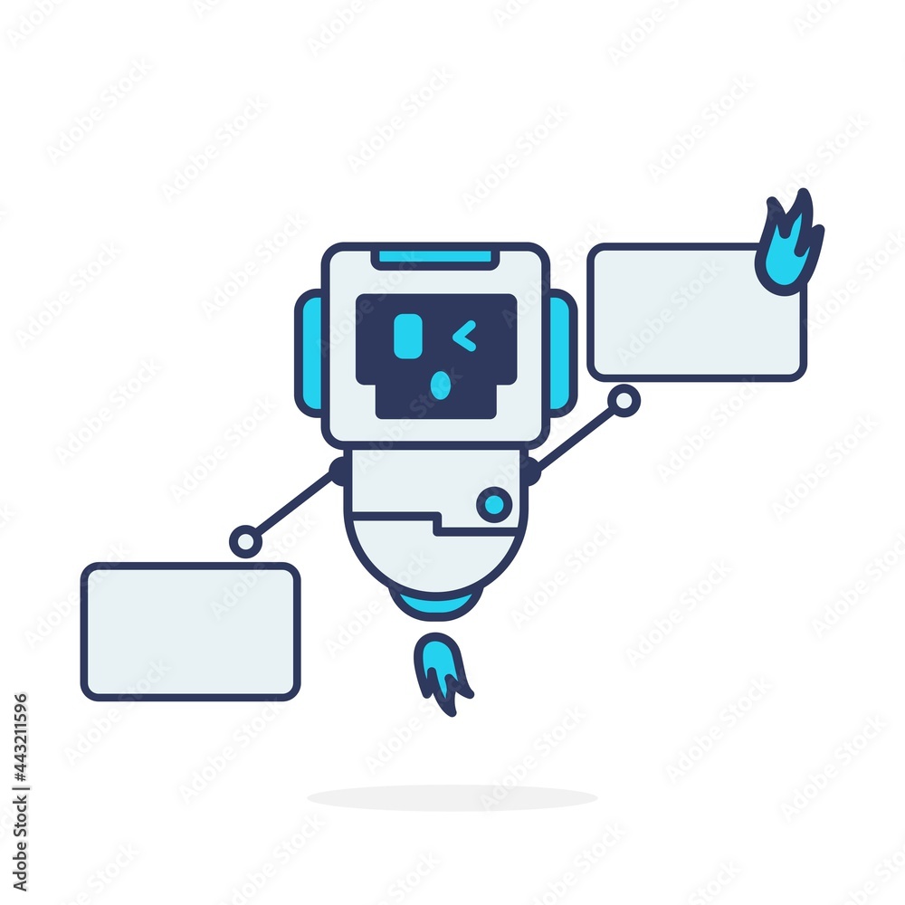 Two white board simple and fire cute character robot simple illustration happy Two white board simple and fire cute character robot simple illustration happy