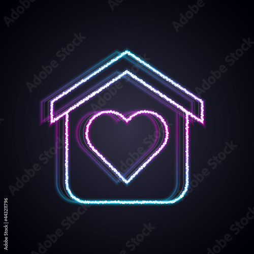 Glowing neon line Shelter for homeless icon isolated on black background. Emergency housing, temporary residence for people, bums and beggars without home. Vector