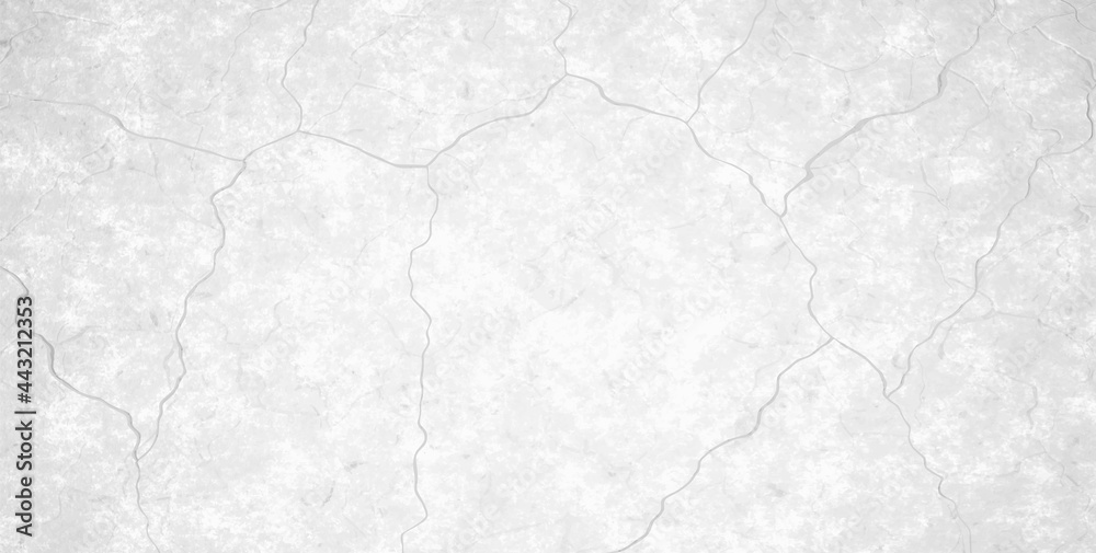 Fototapeta premium Crack light gray concrete texture. Broken cement wall or floor background with cracks, scratches and chips. Horizontal stone grunge texture. 3d realistic vector illustration.