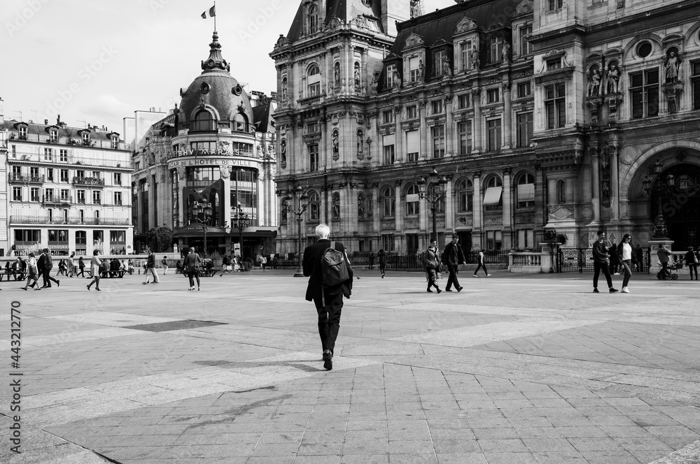 Obraz premium Place de l'Hôtel de Ville. Paris Noir & Blanc