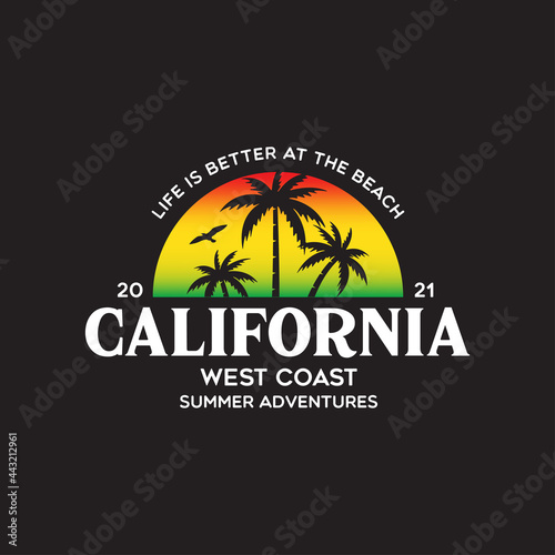 California stylish graphic t-shirt vector design, typography. Design for poster, print on the theme of summer.