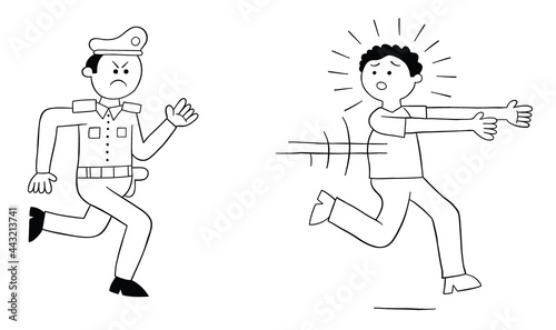 Cartoon police chasing man, vector illustration