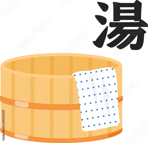 木製の湯桶と手拭い