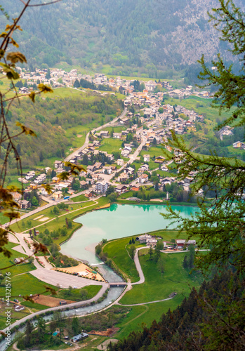 View of the lake of Brusson a little town in Val d'Ayas, in Val D'Aosta in northern Italy photo