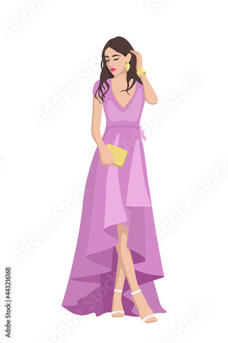 Women on high heels dressed in stylish trendy clothes - female fashion illustration