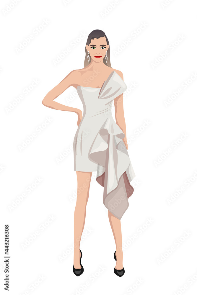 Women on high heels dressed in stylish trendy clothes - female fashion illustration Women on high heels dressed in stylish trendy clothes - female fashion illustration