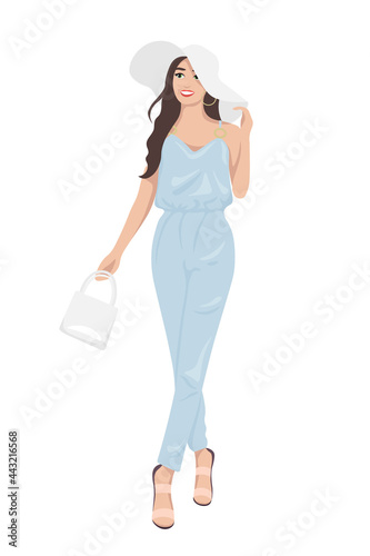 Women on high heels dressed in stylish trendy clothes - female fashion illustration