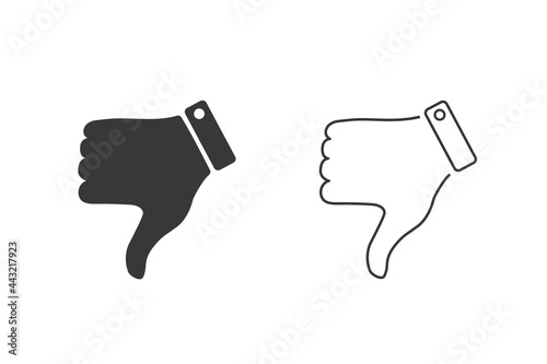 Hand thumb down, dislike icon set flat. Simple black pictogram on white background