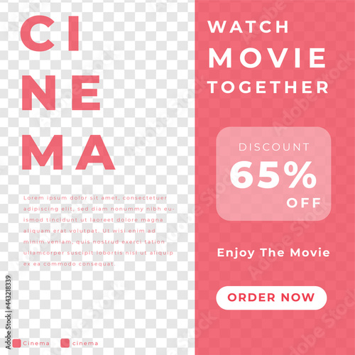 Cinema film grand lauch black freeday discount ticket poster instagram social media template red modern minimalis style photo