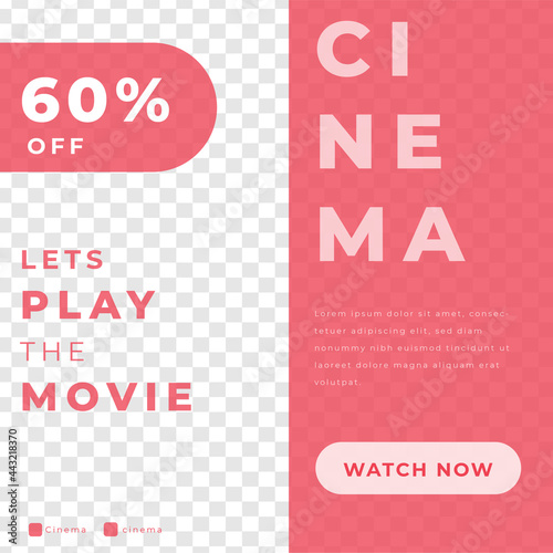 Cinema film grand lauch black freeday discount ticket poster instagram social media template red modern minimalis style
