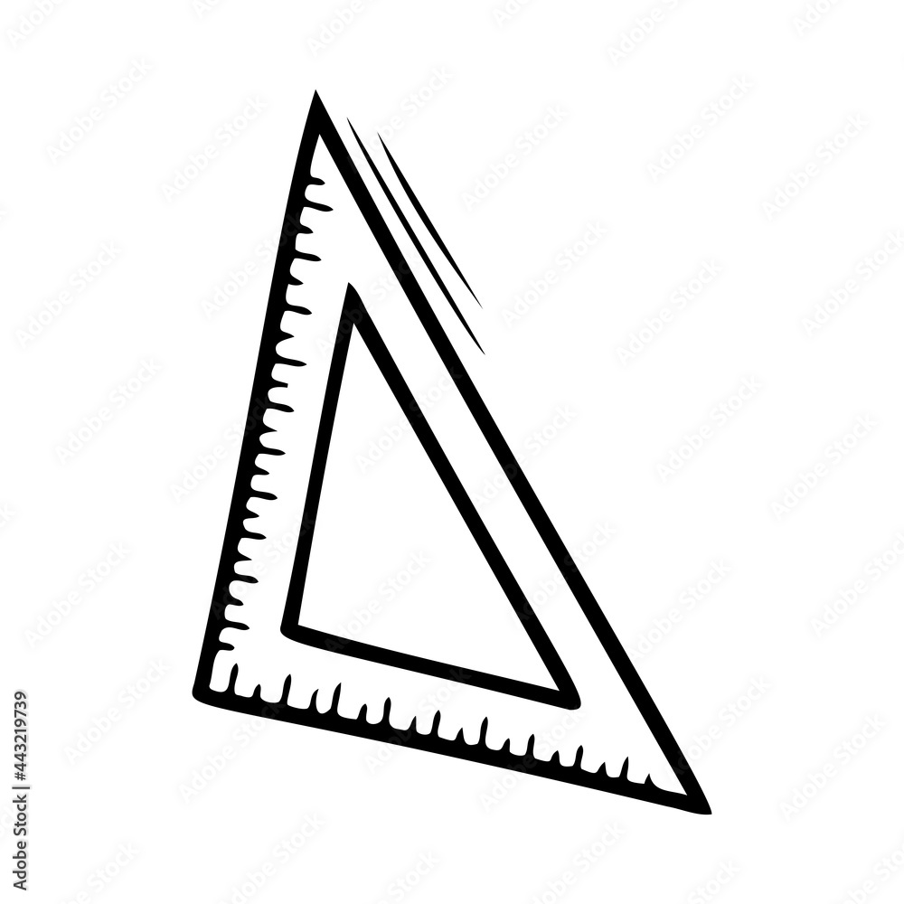 Hand drawn ruler triangle, school, office items isolated on a white background. Doodle, simple outline illustration. It can be used for decoration of textile, paper. Hand drawn ruler triangle, school, office items isolated on a white background. Doodle, simple outline illustration. It can be used for decoration of textile, paper.