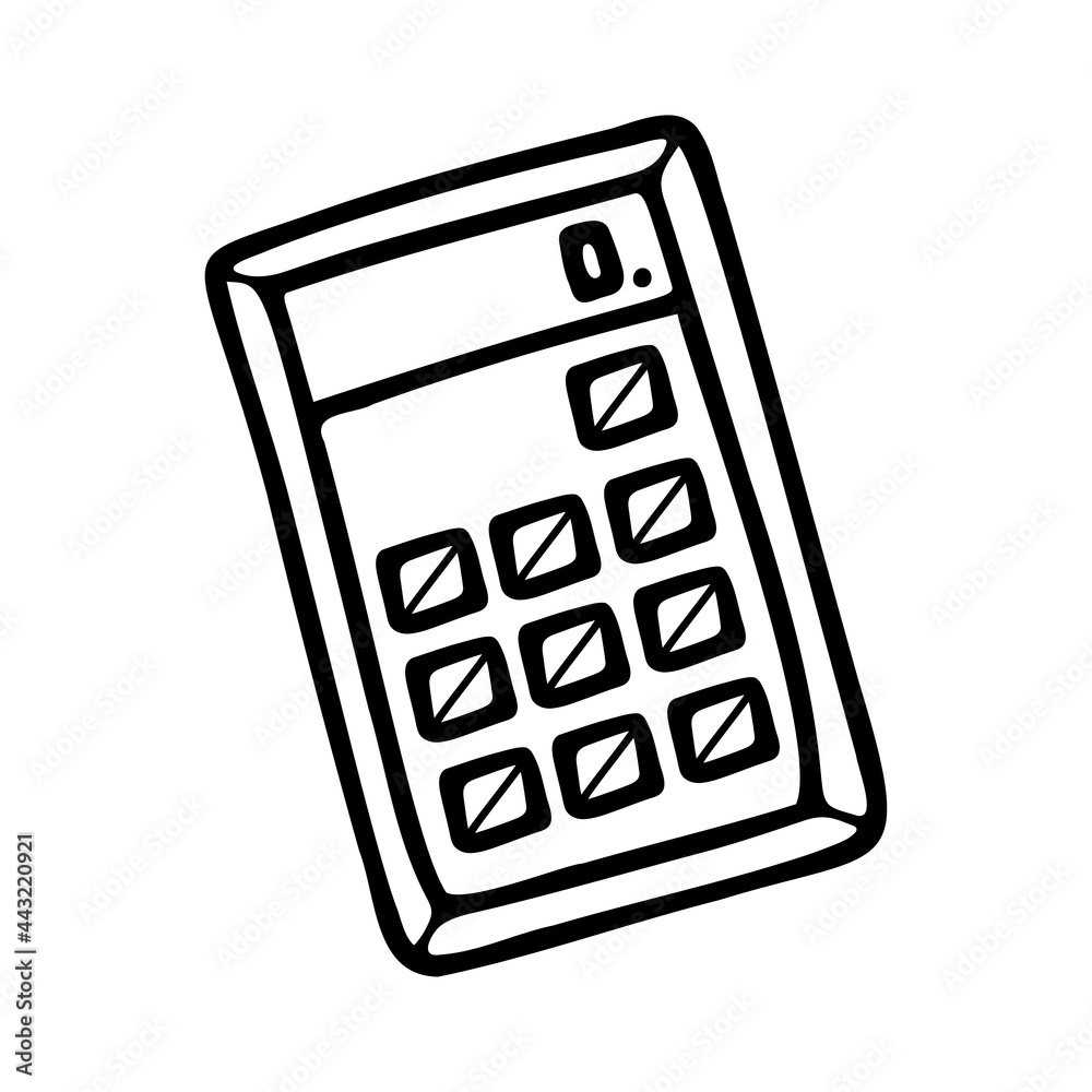 Hand drawn calculator, school, office items isolated on a white background. Doodle, simple outline illustration. It can be used for decoration of textile, paper. Hand drawn calculator, school, office items isolated on a white background. Doodle, simple outline illustration. It can be used for decoration of textile, paper.