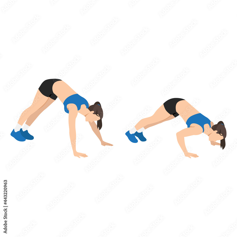 Woman doing Bodyweight shoulder presses exercise. Flat vector illustration isolated on white background