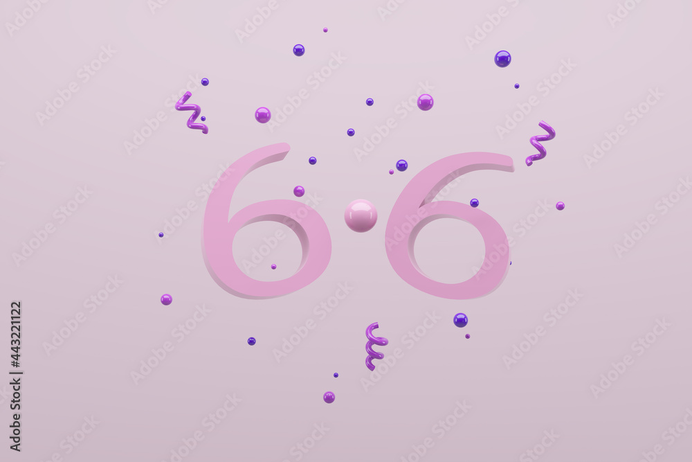 Abstract background for online and shopping concept. Pink 6.6 alphabet letters on pink background. 3d rendering illustration
