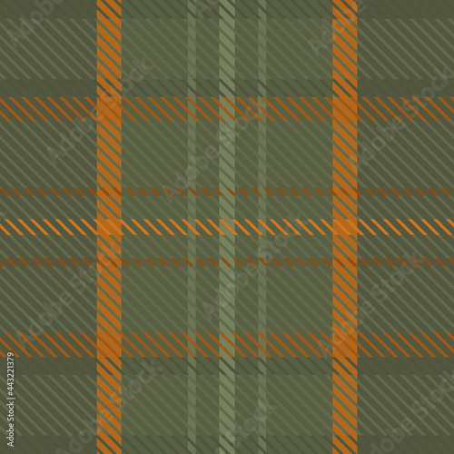 Woven tartan seamless vector pattern background. Ochre and sage green plaid weave grid backdrop. Blended woven wool fabric vintage check square geometric texture. Stylish woolen cloth all over print