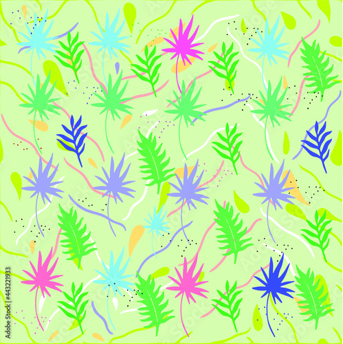 Seamless pattern leaves plant .Floral motif nature abstract print.Modern summer background.