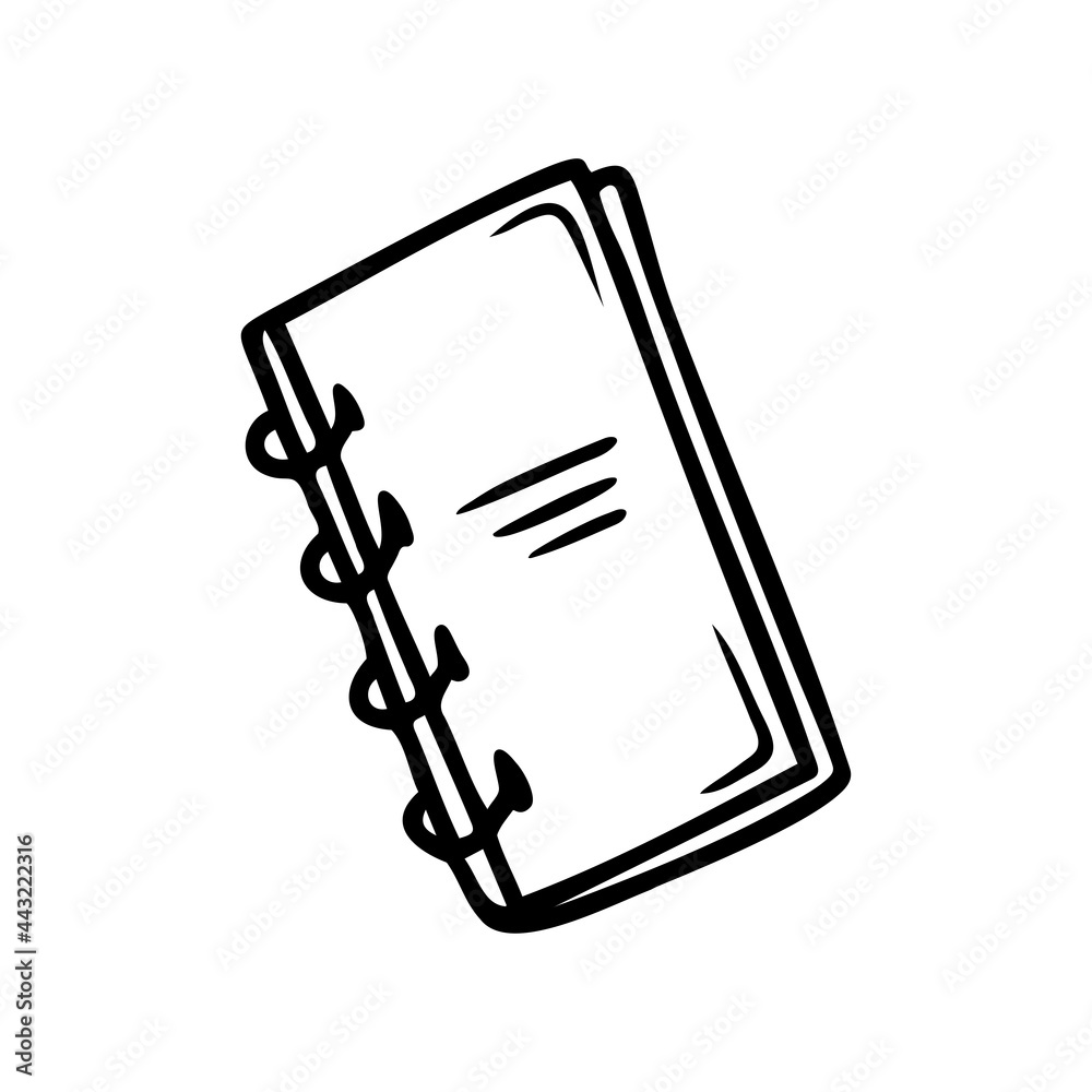 Hand drawn notebook for notes, school, office items isolated on a white background. Doodle, simple outline illustration. It can be used for decoration of textile, paper. Hand drawn notebook for notes, school, office items isolated on a white background. Doodle, simple outline illustration. It can be used for decoration of textile, paper.