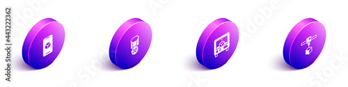 Set Isometric 3D printer software, , and cube icon. Vector