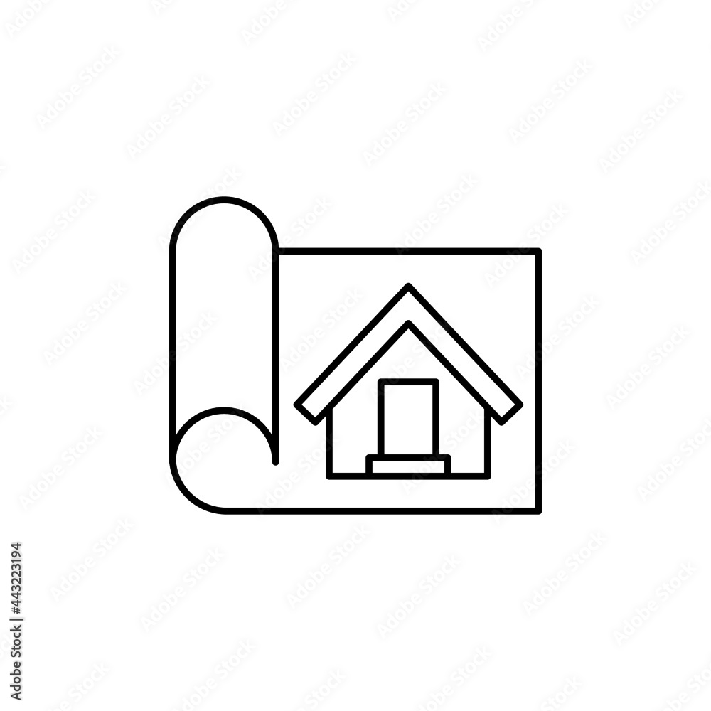 House design, house drawing sketch icon in flat black line style, isolated on white background House design, house drawing sketch icon in flat black line style, isolated on white background