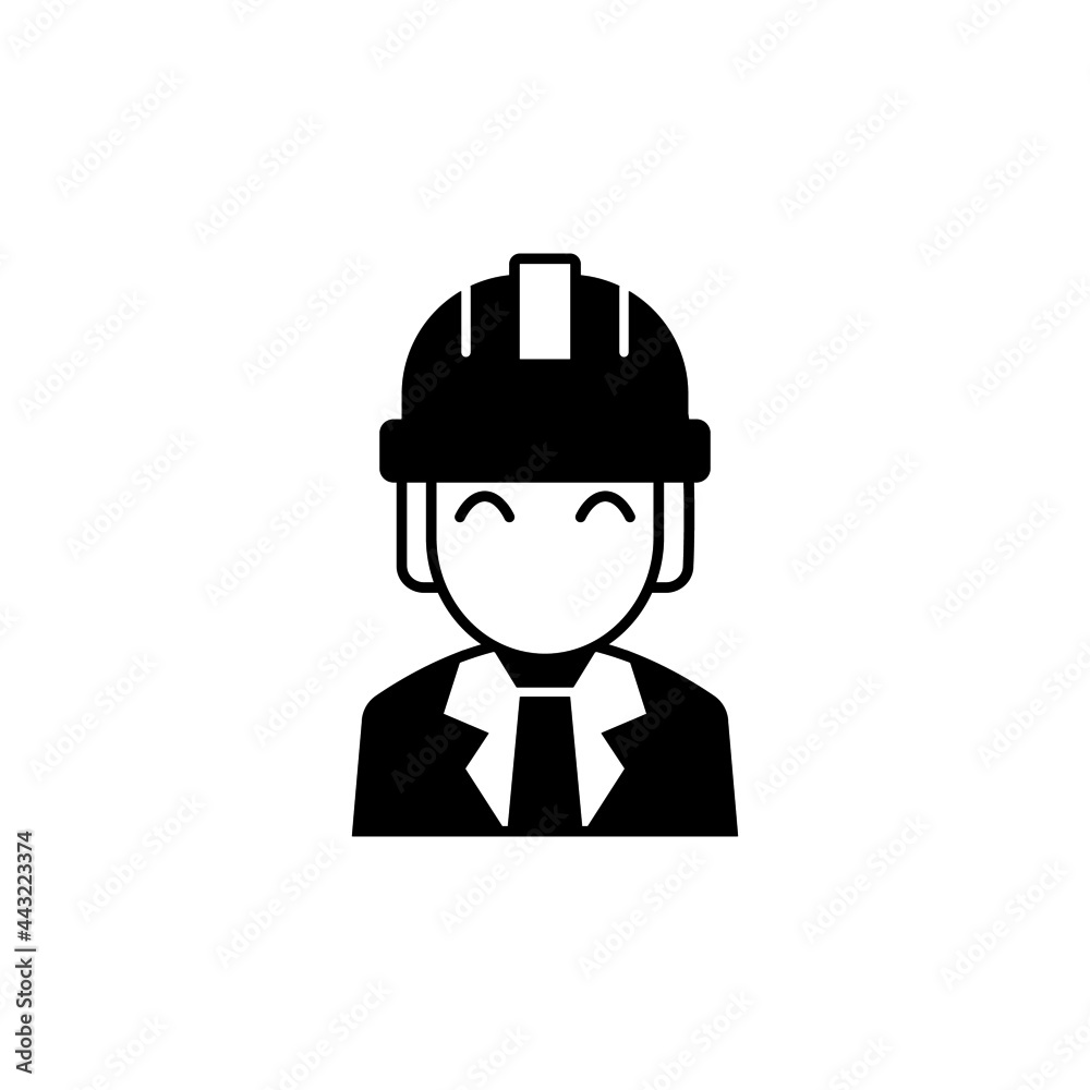 Construction engineer worker icon in solid black flat shape glyph icon, isolated on white background 