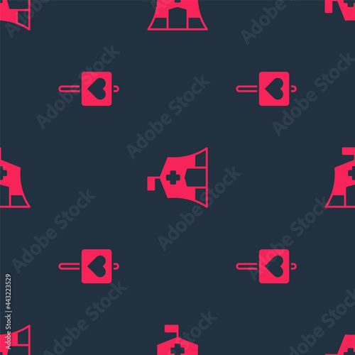 Set Location with heart and Emergency medical tent on seamless pattern. Vector