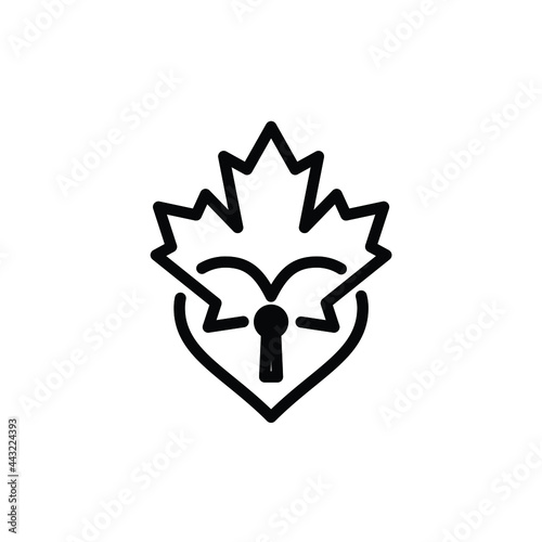 maple leaf with love and key hole logo design vector outline