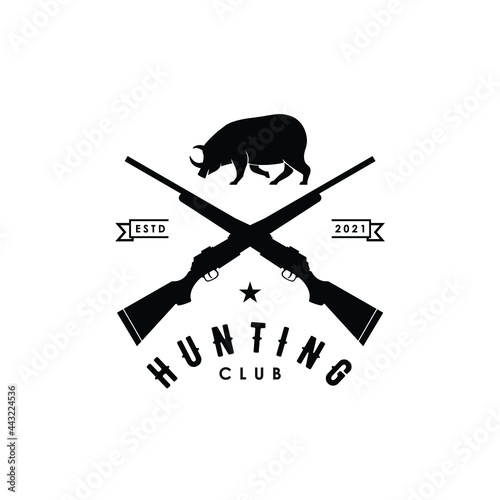 crossed hunting rifle logo design vector illustration stamp label badge sticker