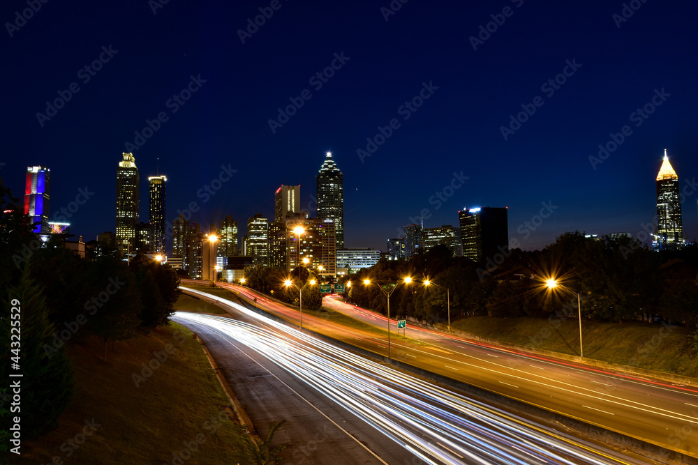 Night traffic in Downtown Atlanta during the July 4th Holiday Weekend