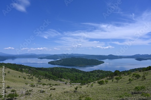 Lake Kussharo in sunny summer photo